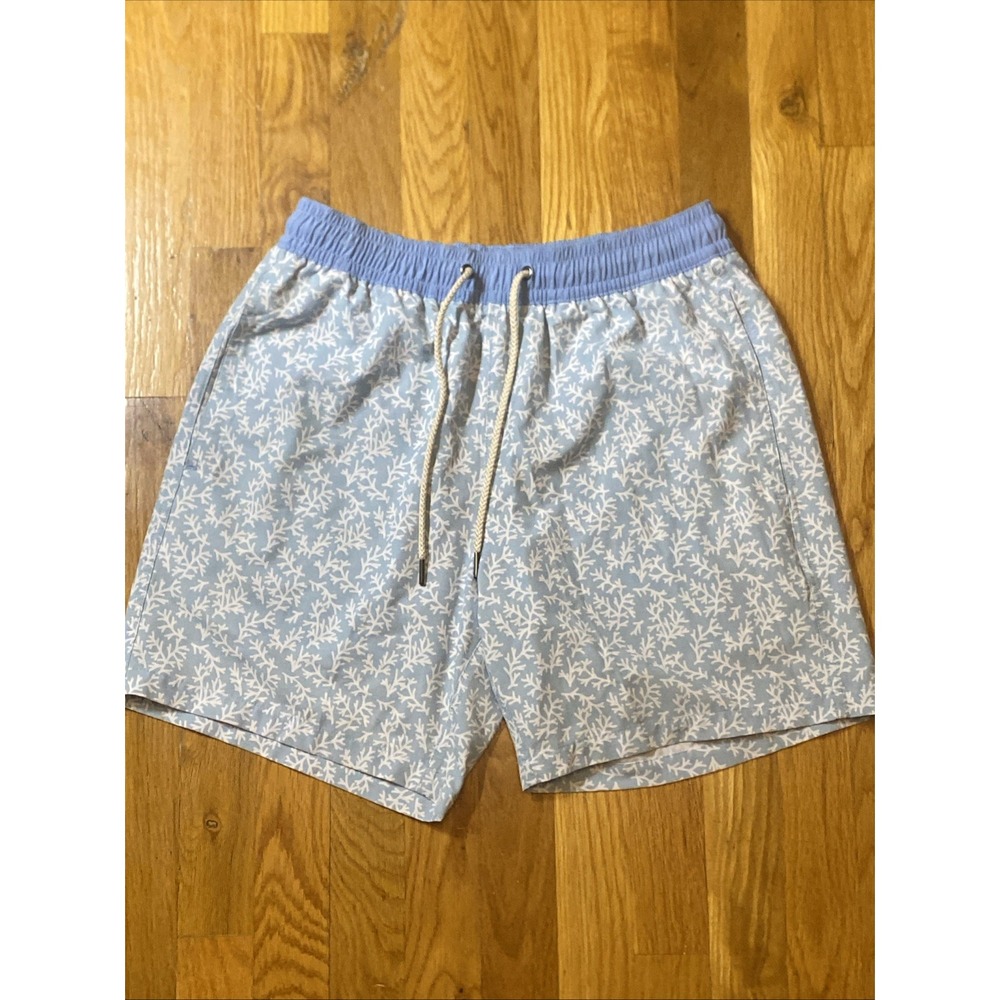 Fair Harbor Swim Trunks 7" Bayberry Blue Coral Print Lined Mens Size Medium